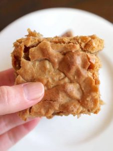 he dessert has a golden-brown crust with a slightly crumbly texture on the edges