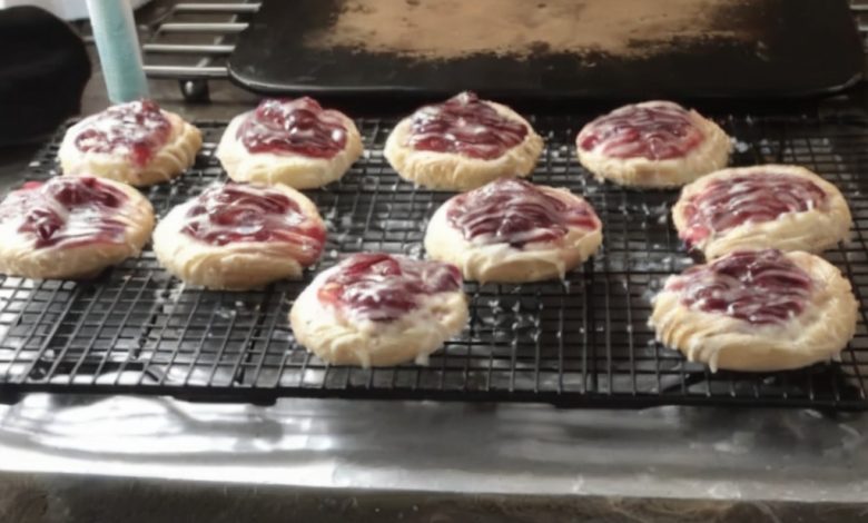 Sweet and flaky mini Danishes filled with cream cheese and cherries, perfect for breakfast or dessert.