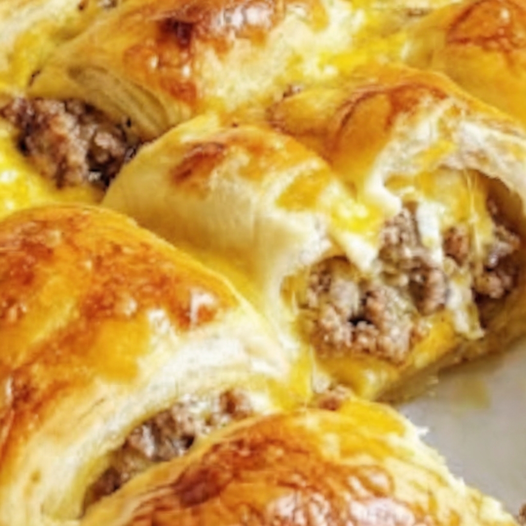 Flaky crescent rolls filled with savory sausage and gooey cheese, perfect for breakfast or snacks.